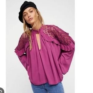 Free People Little Bit Of Love Raspberry long sleeve blouse